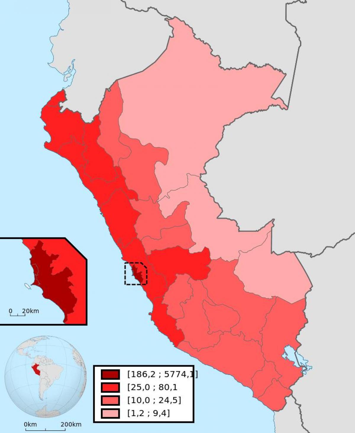 Peru befolkningstäthet karta