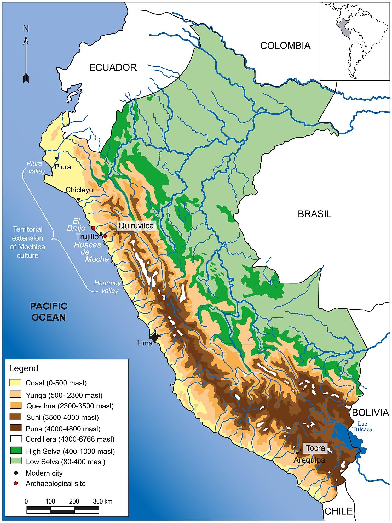 Peru topografisk karta - Peru geografi karta (Sydamerika - nord-och