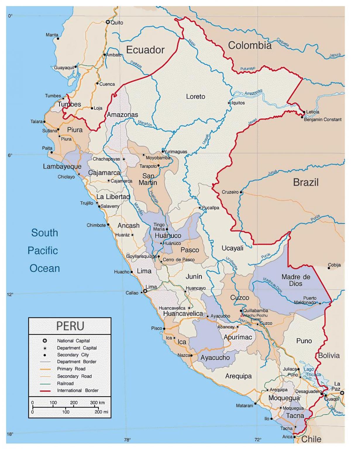karta med detaljerad karta över Peru