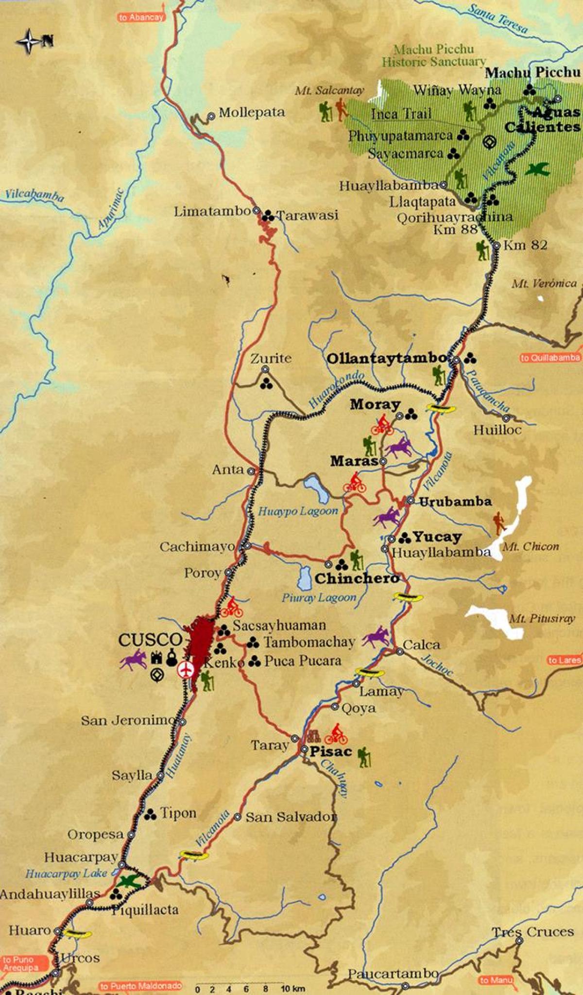 karta över sacred valley cusco, Peru