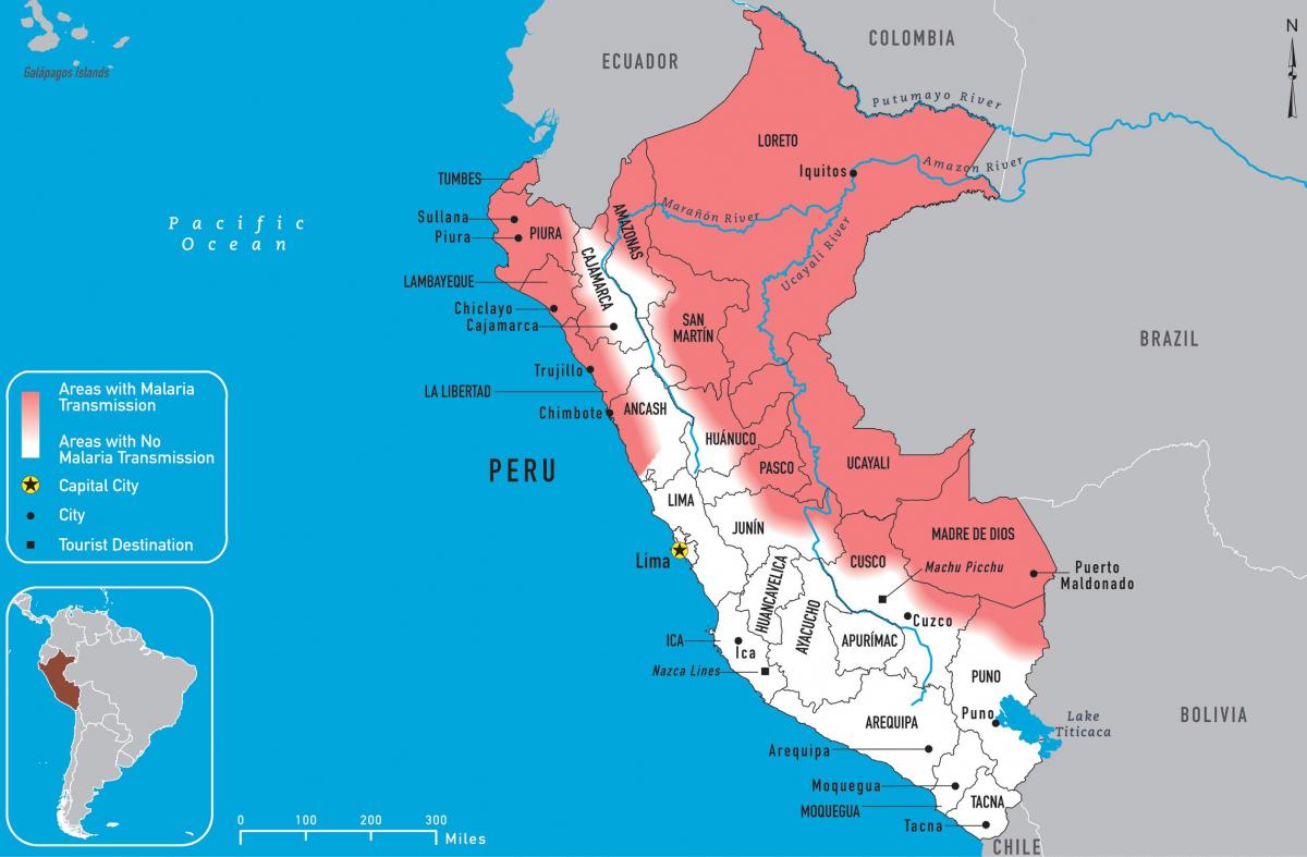 karta över Peru malaria