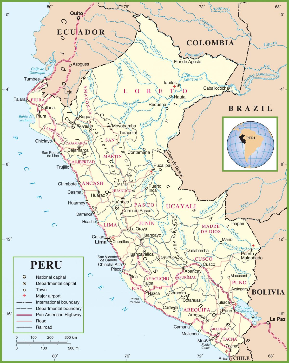 karta över politiska karta över Peru